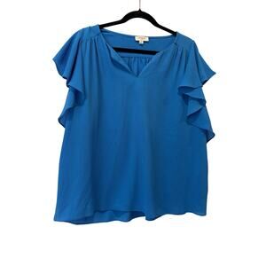 Umgee USA Womens Size S Small Short Ruffle Sleeve Top Career V Neck Pullover